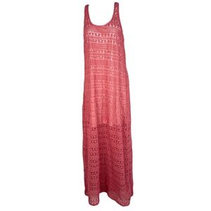 Pink Crotchet Tank Maxi Dress Womens Large Coastal Resortwear Vacation Cottage